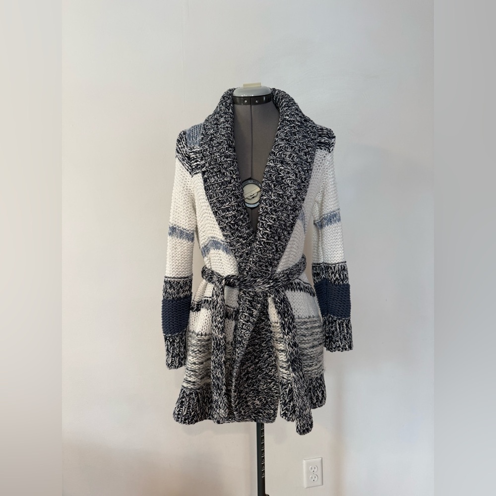 LOFT Women's Textured Cardigan - Navy,, Light Blue and White